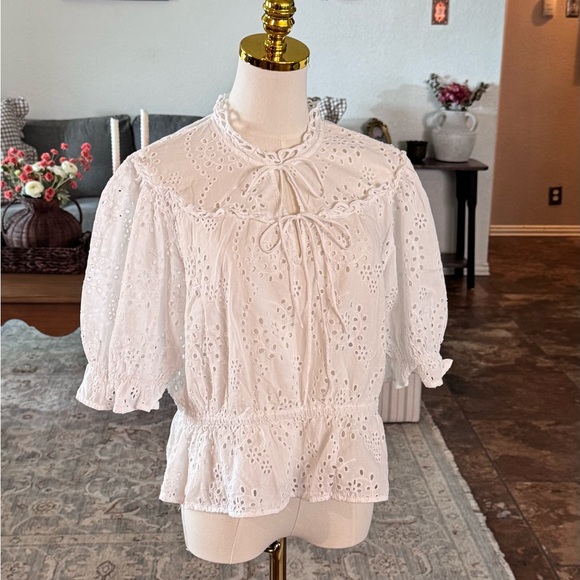 Marc New York Tops - Marc New York White Eyelet Tie-Front Blouse